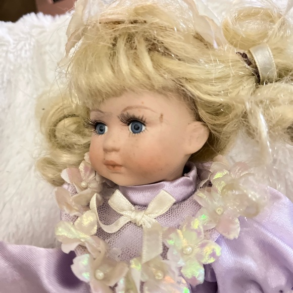 VINTAGE Lavender Dress Porcelain Baby Doll - Picture 3 of 4